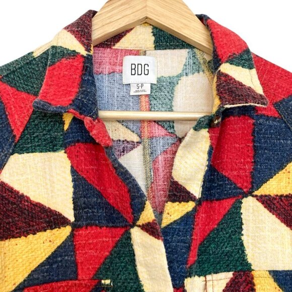 BDG by Urban Outfitters Brody Geometric Print Flannel Button Up Shirt Shacket - Picture 8 of 15